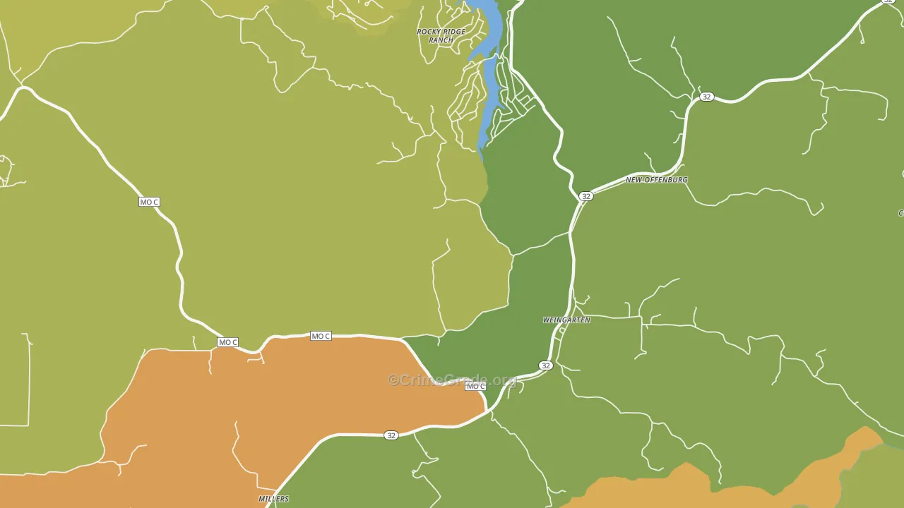 Weingarten, MO Map of Burglary Rates