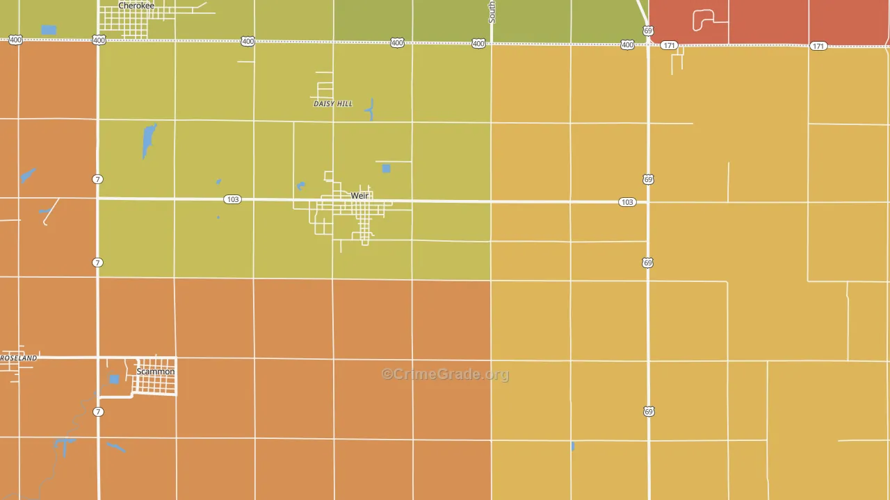Weir, KS Map of Burglary Rates