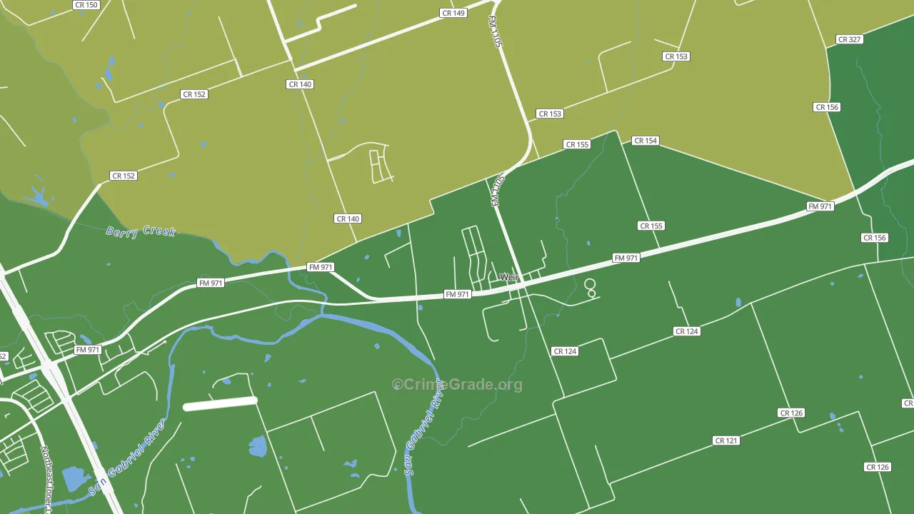 Weir, TX Map of Burglary Rates