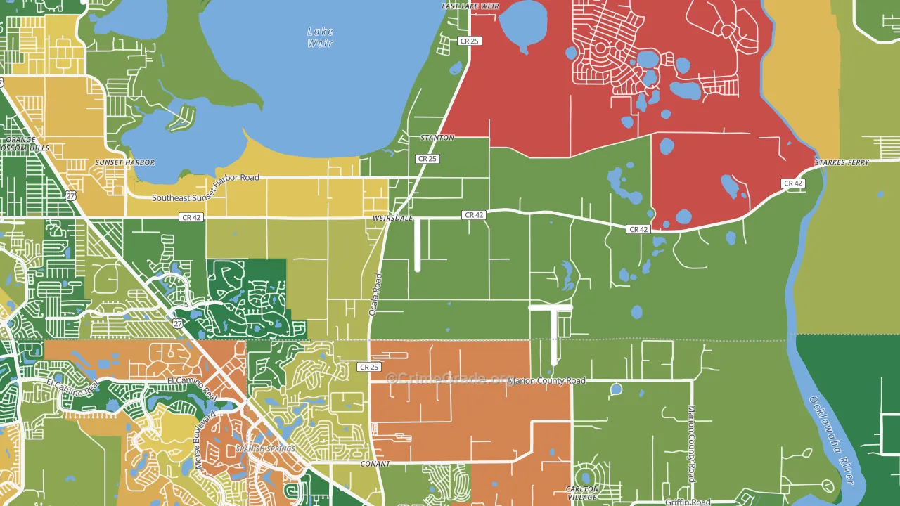 Weirsdale, FL Map of Burglary Rates