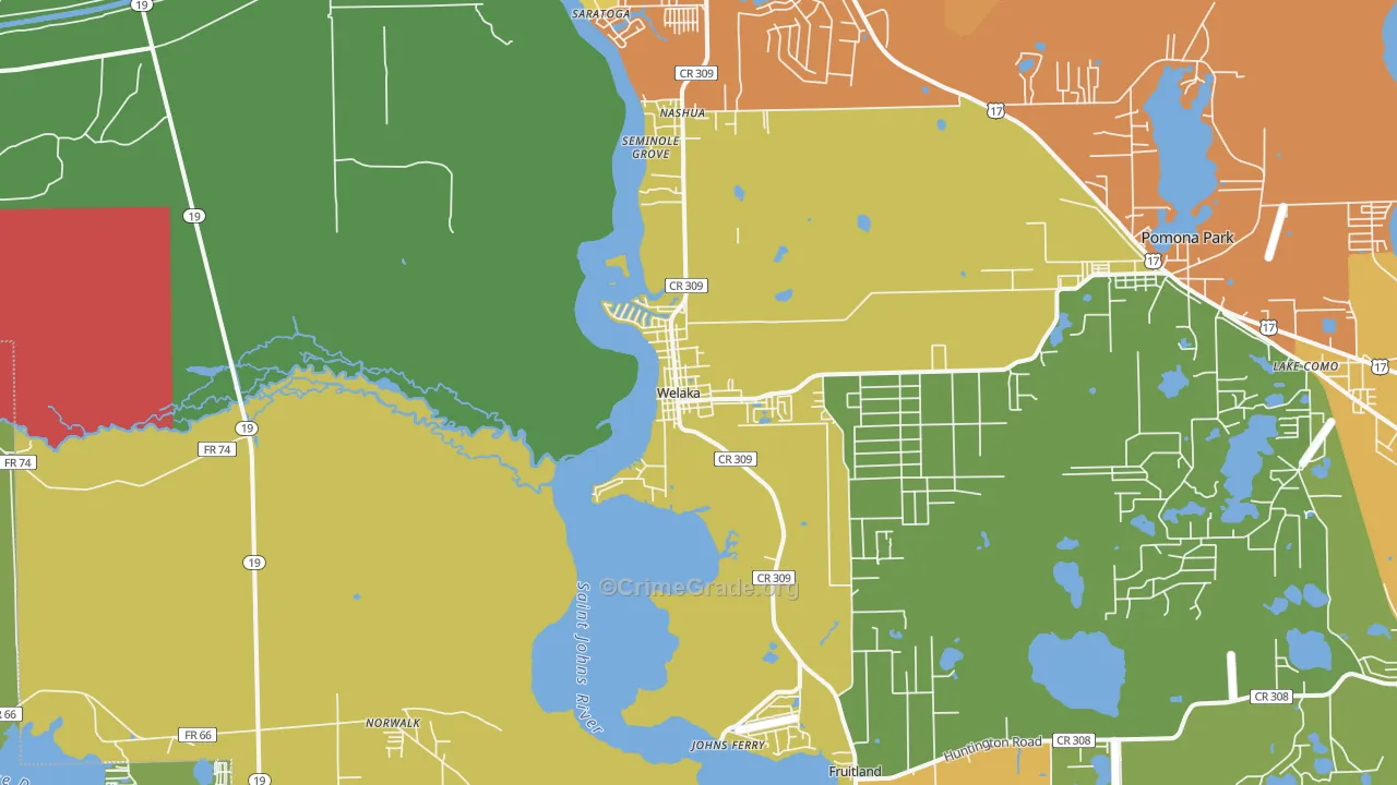 Welaka, FL Map of Burglary Rates
