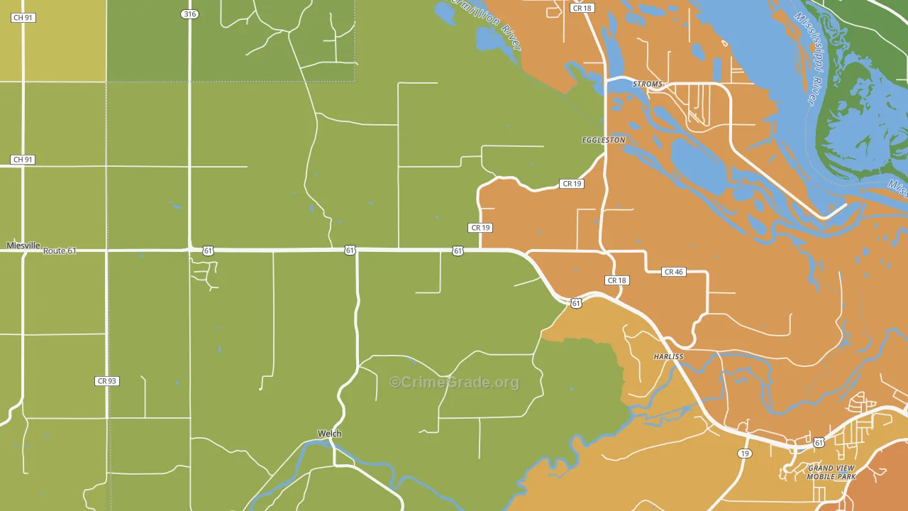 Welch, MN Map of Burglary Rates