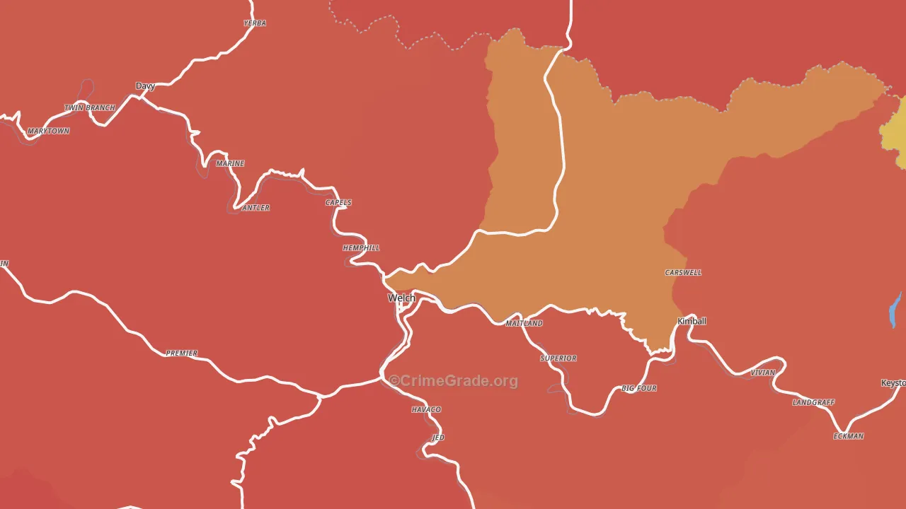 Welch, WV Map of Burglary Rates