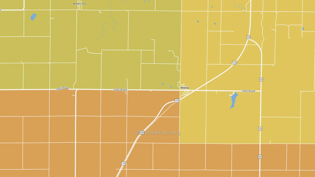 Welda, KS Map of Burglary Rates