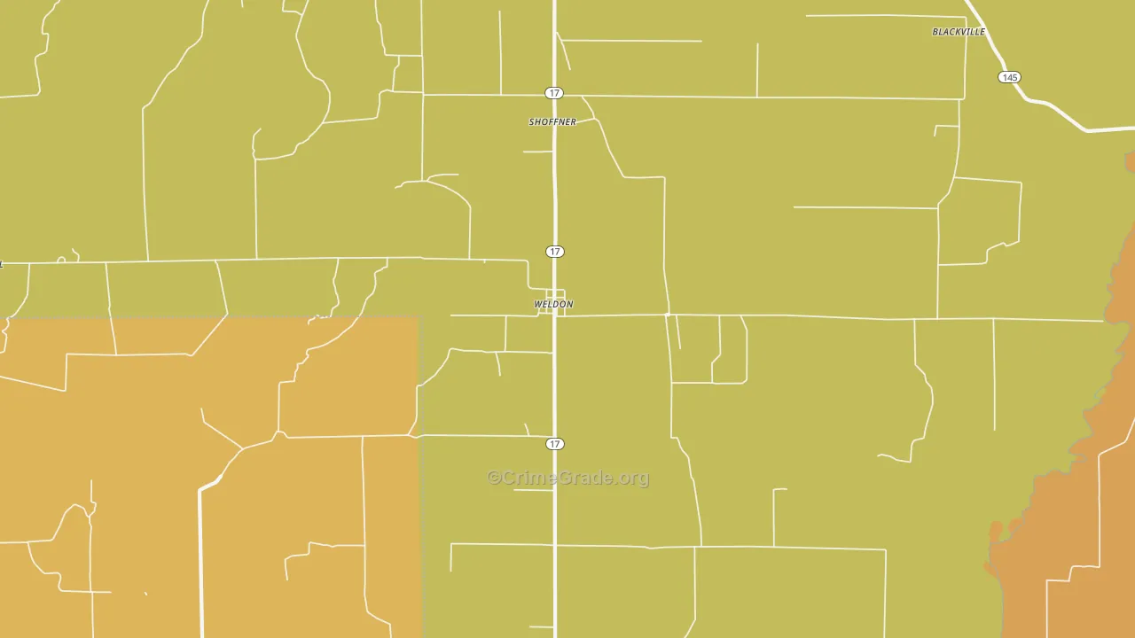 Weldon, AR Map of Burglary Rates