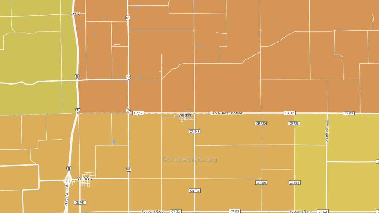 Weldon, IA Map of Burglary Rates