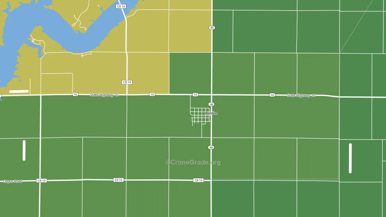 Weldon, IL Map of Burglary Rates
