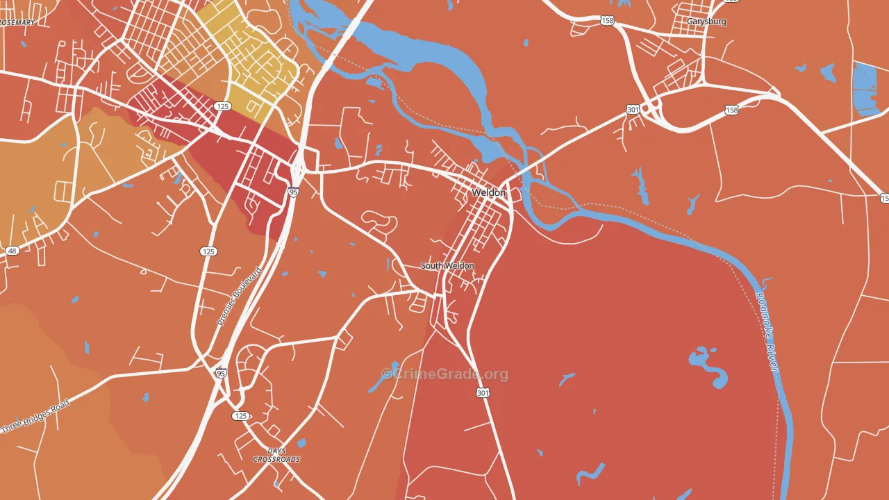 Weldon, NC Map of Burglary Rates