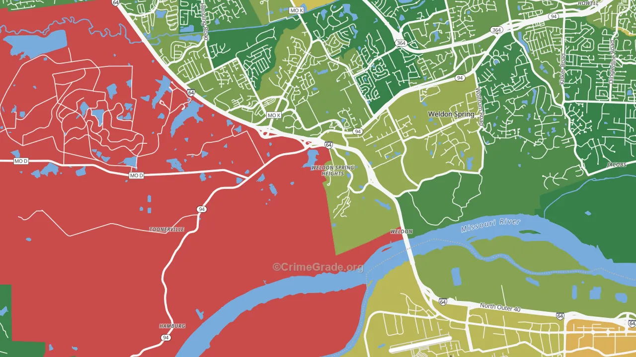 Weldon Spring Heights, MO Map of Burglary Rates