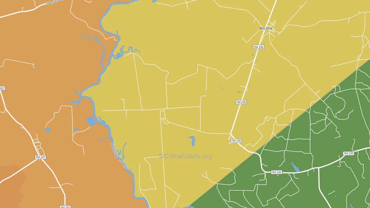 Weldon, TX Map of Burglary Rates