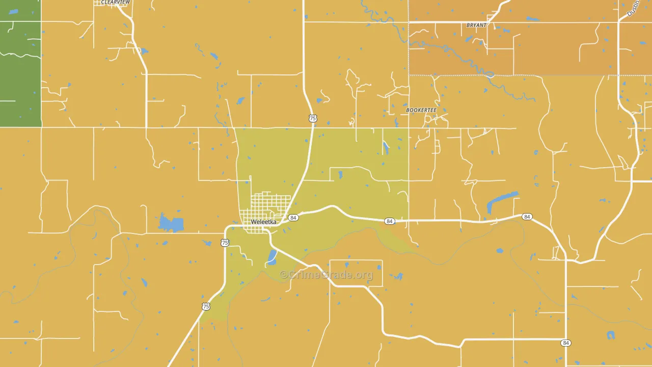 Weleetka, OK Map of Burglary Rates