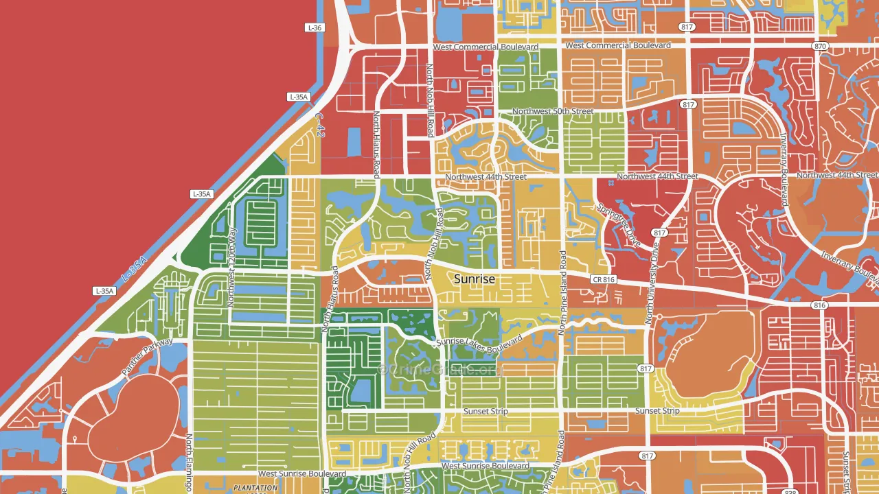 Welleby, Sunrise, FL Map of Burglary Rates
