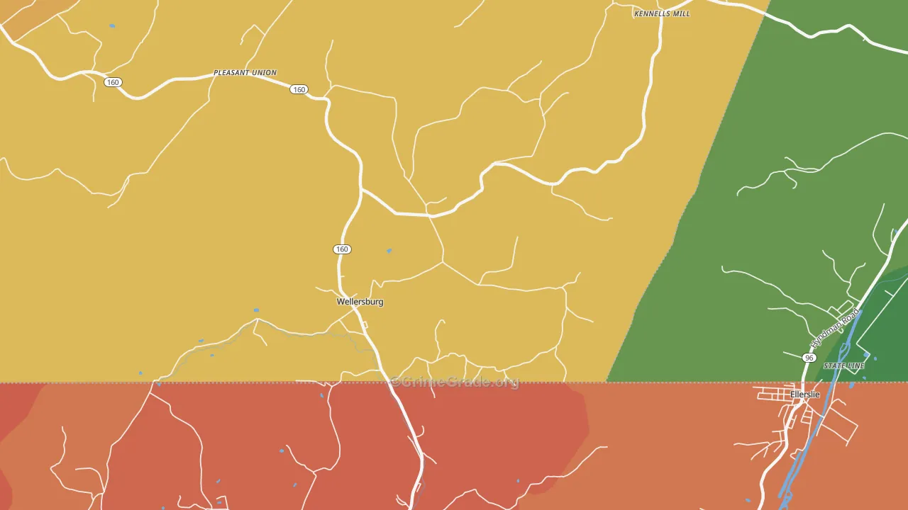 Wellersburg, PA Map of Burglary Rates
