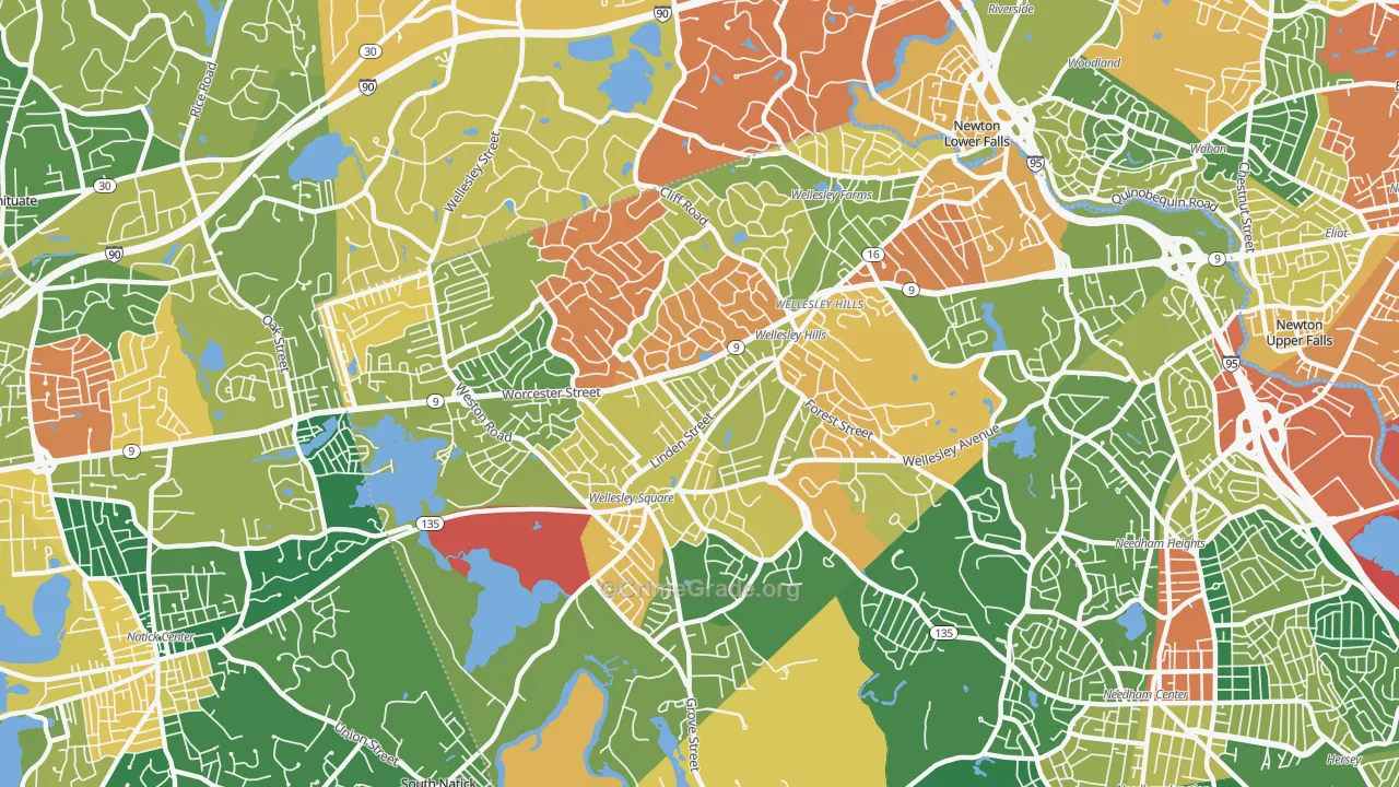 Wellesley, MA Map of Burglary Rates