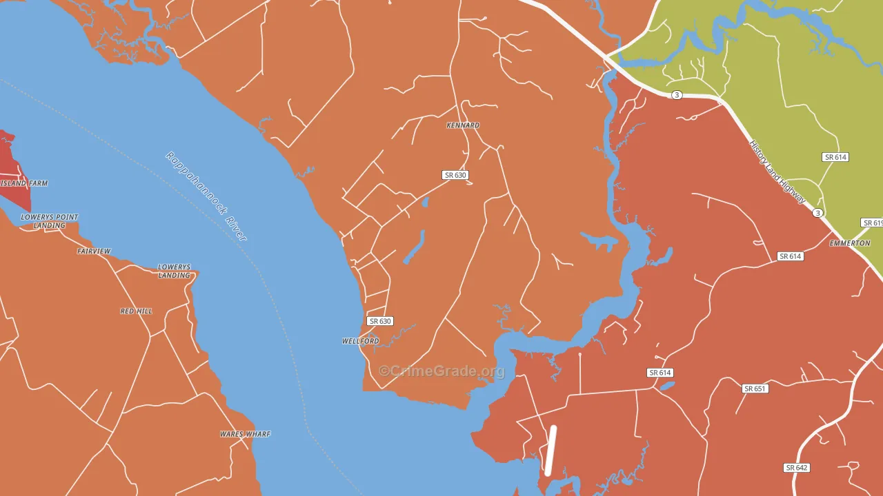 Wellford, VA Map of Burglary Rates
