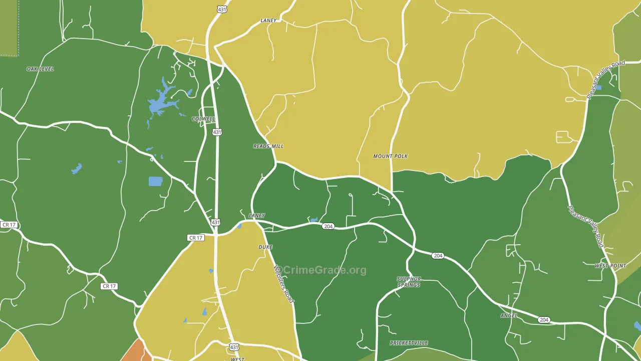 Wellington, AL Map of Burglary Rates