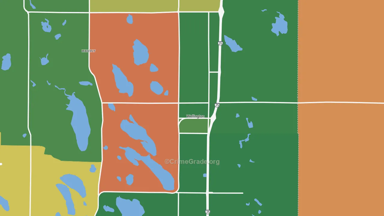 Wellington, CO Map of Burglary Rates