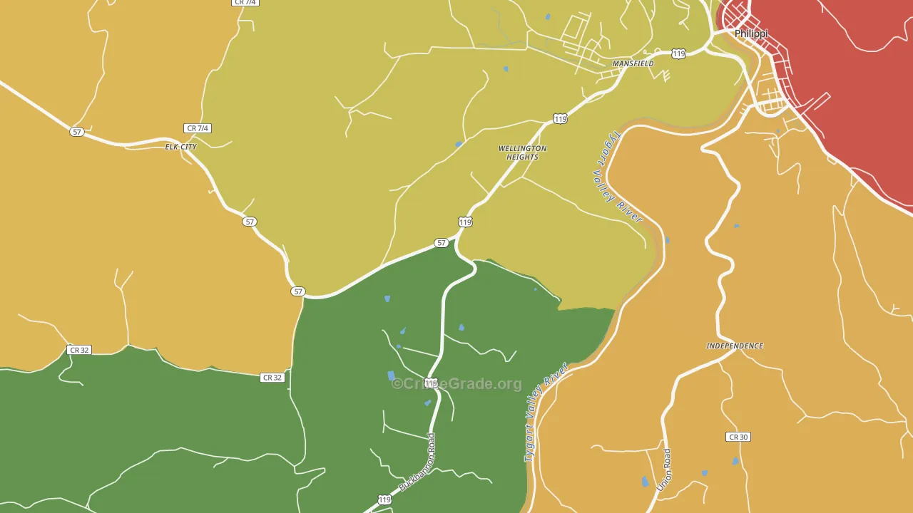Wellington Heights, WV Map of Burglary Rates