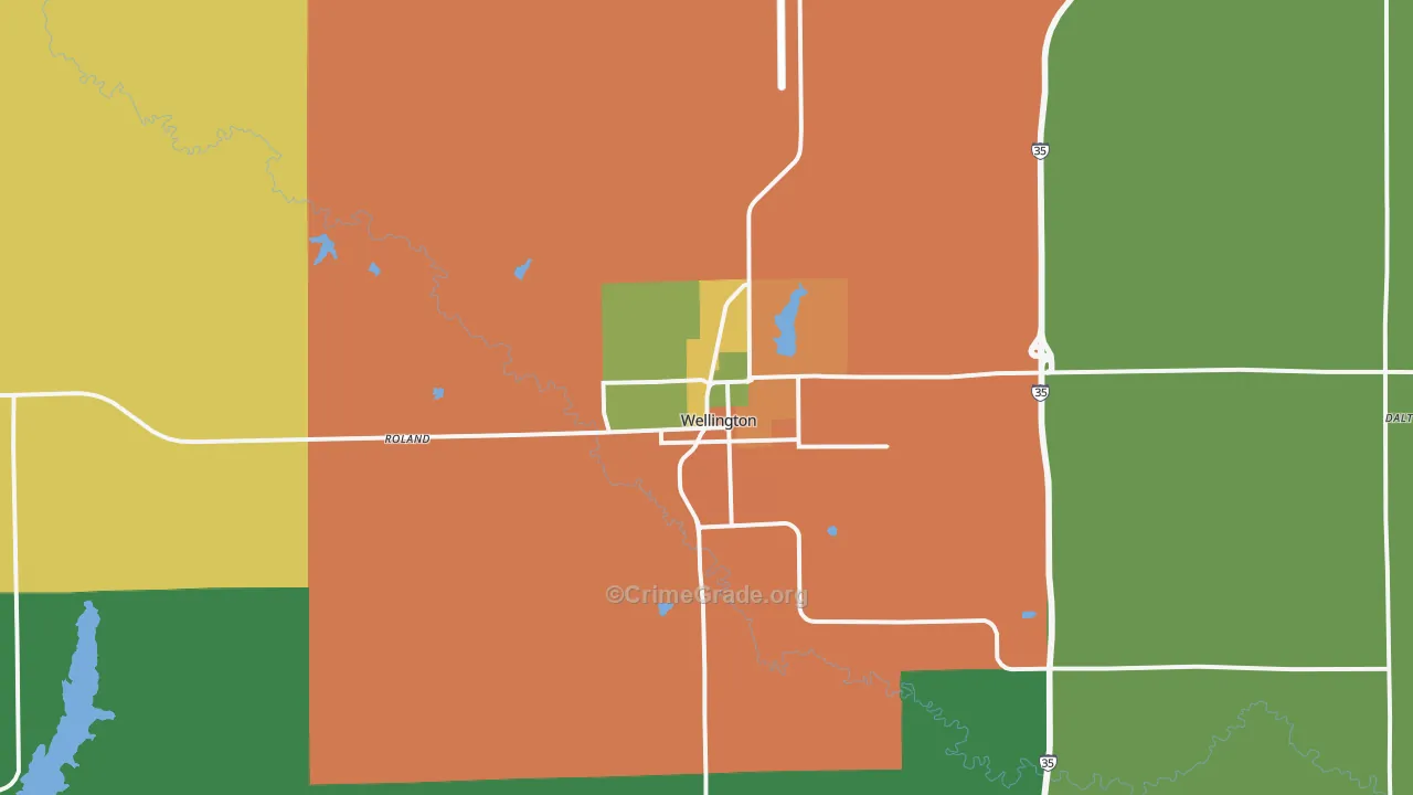Wellington, KS Map of Burglary Rates