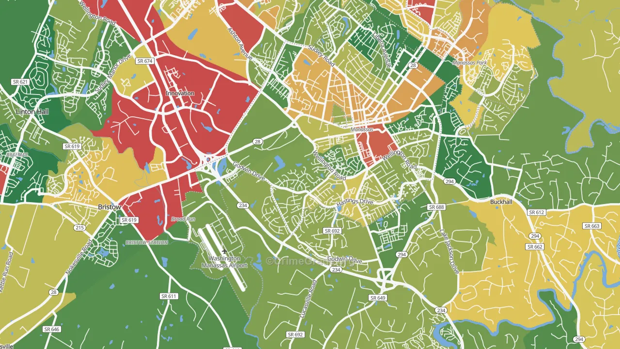 Wellington, Manassas, VA Map of Burglary Rates