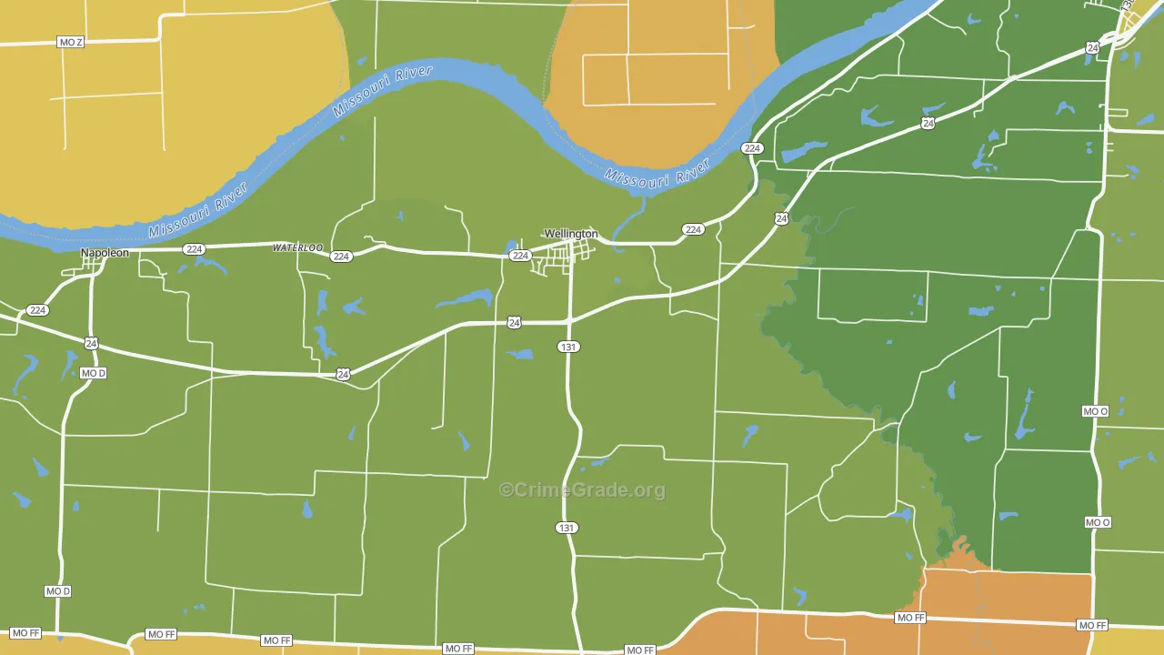 Wellington, MO Map of Burglary Rates