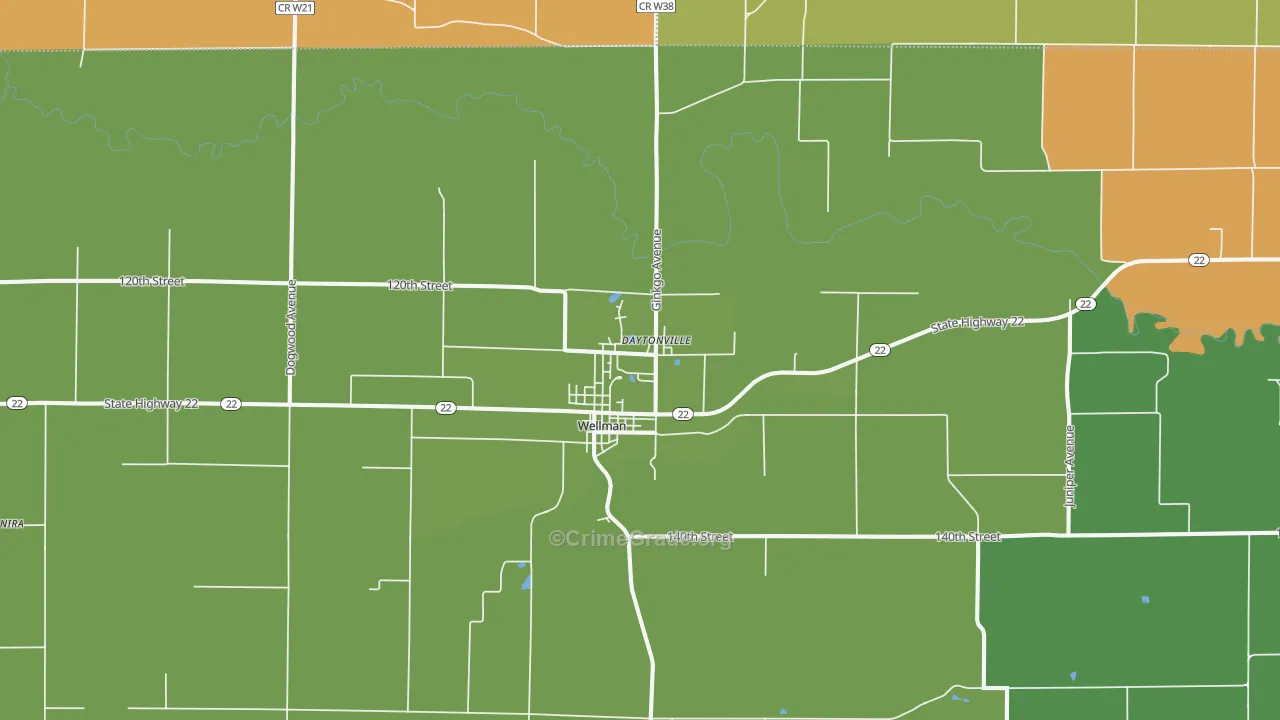 Wellman, IA Map of Burglary Rates