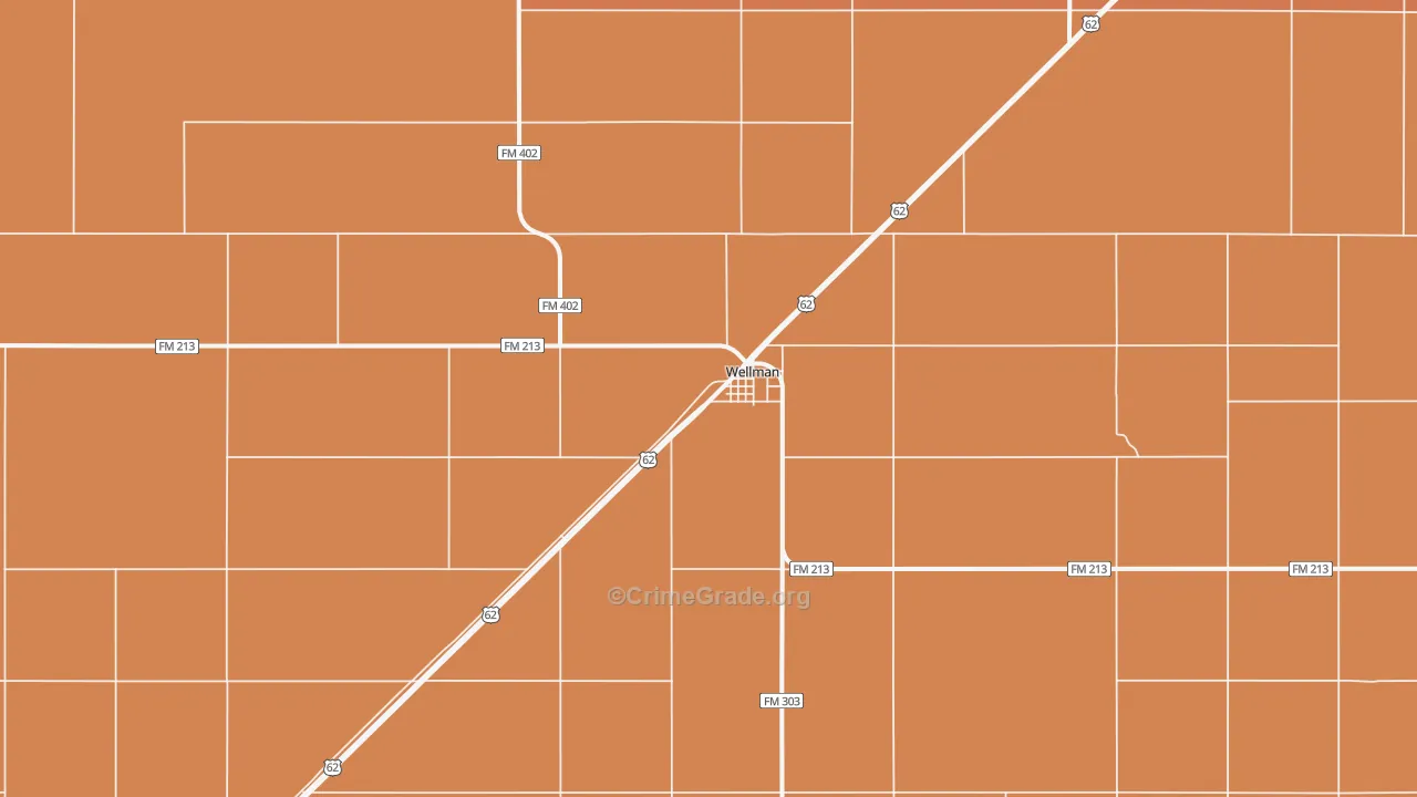 Wellman, TX Map of Burglary Rates