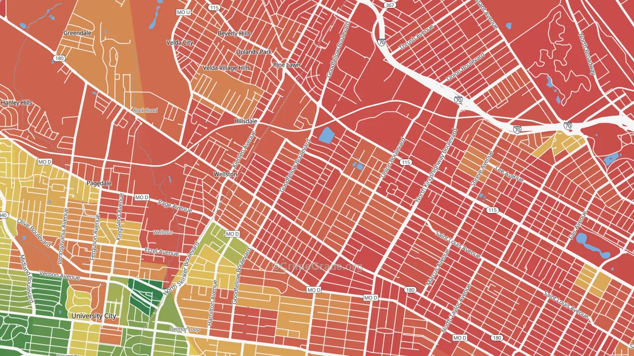 Wells-Goodfellow, St. Louis, MO Map of Burglary Rates