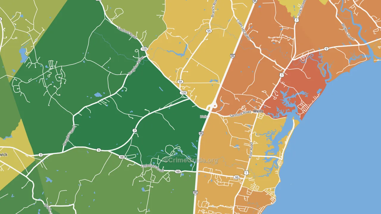 Wells, ME Map of Burglary Rates