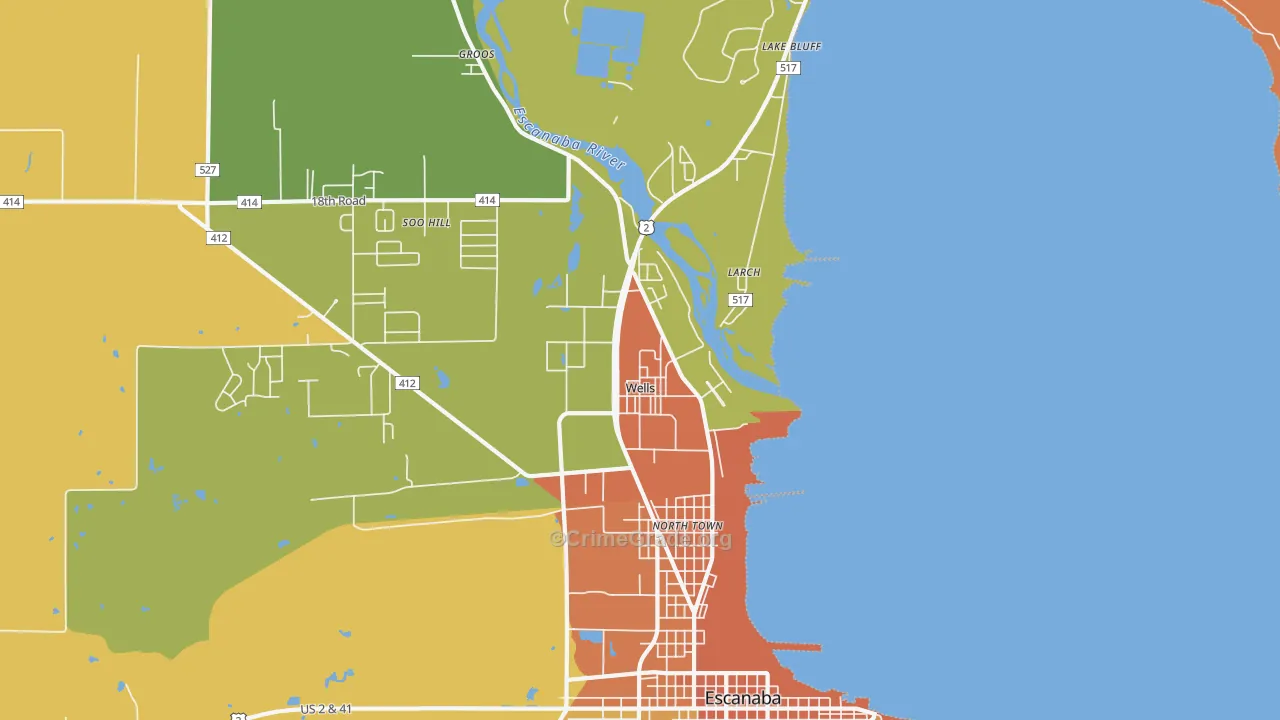 Wells, MI Map of Burglary Rates