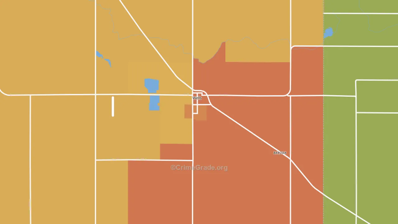 Wells, MN Map of Burglary Rates