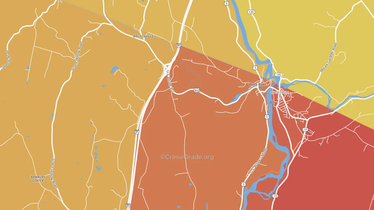 Wells River, VT Map of Burglary Rates
