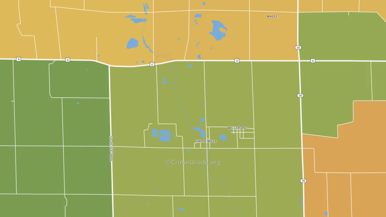 Wellsboro, IN Map of Burglary Rates