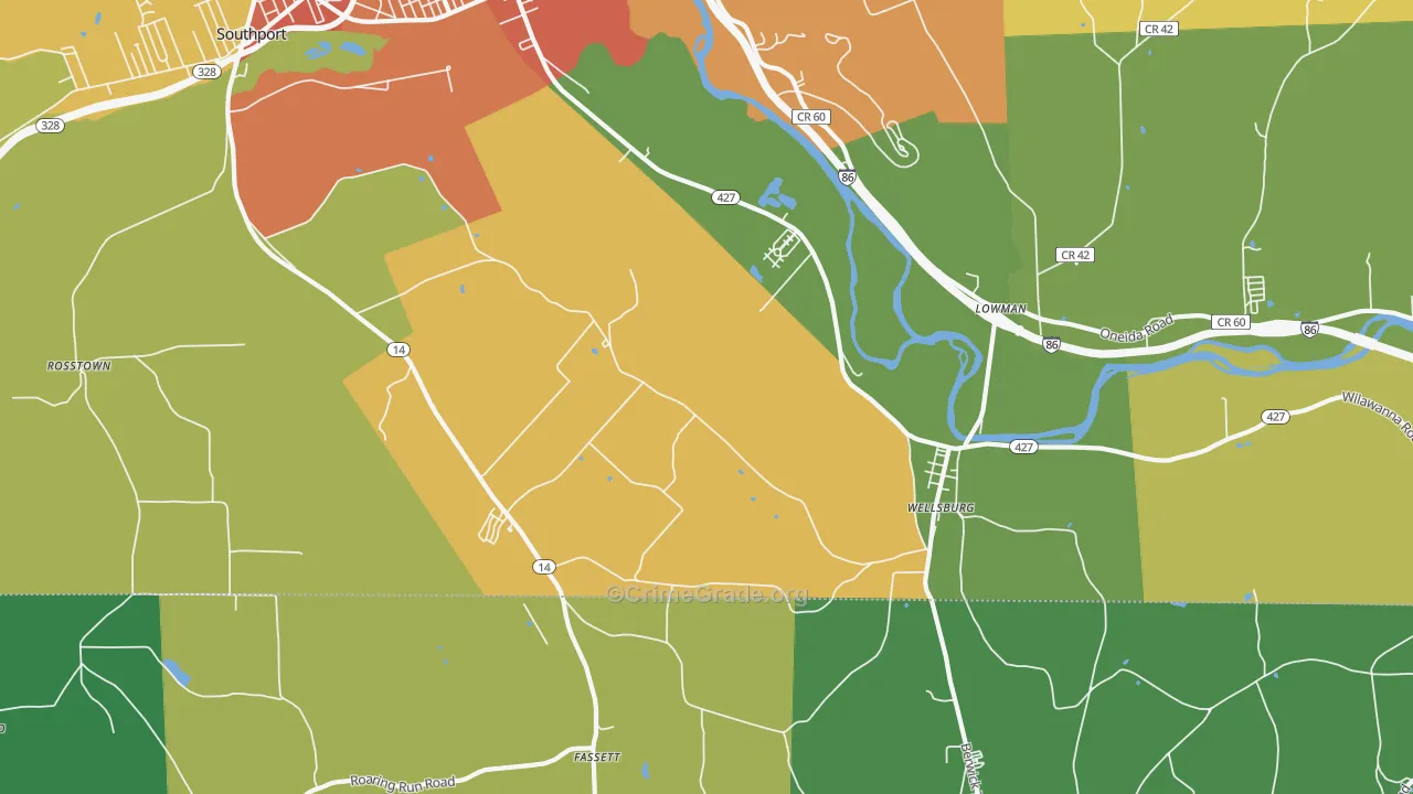 Wellsburg, NY Map of Burglary Rates