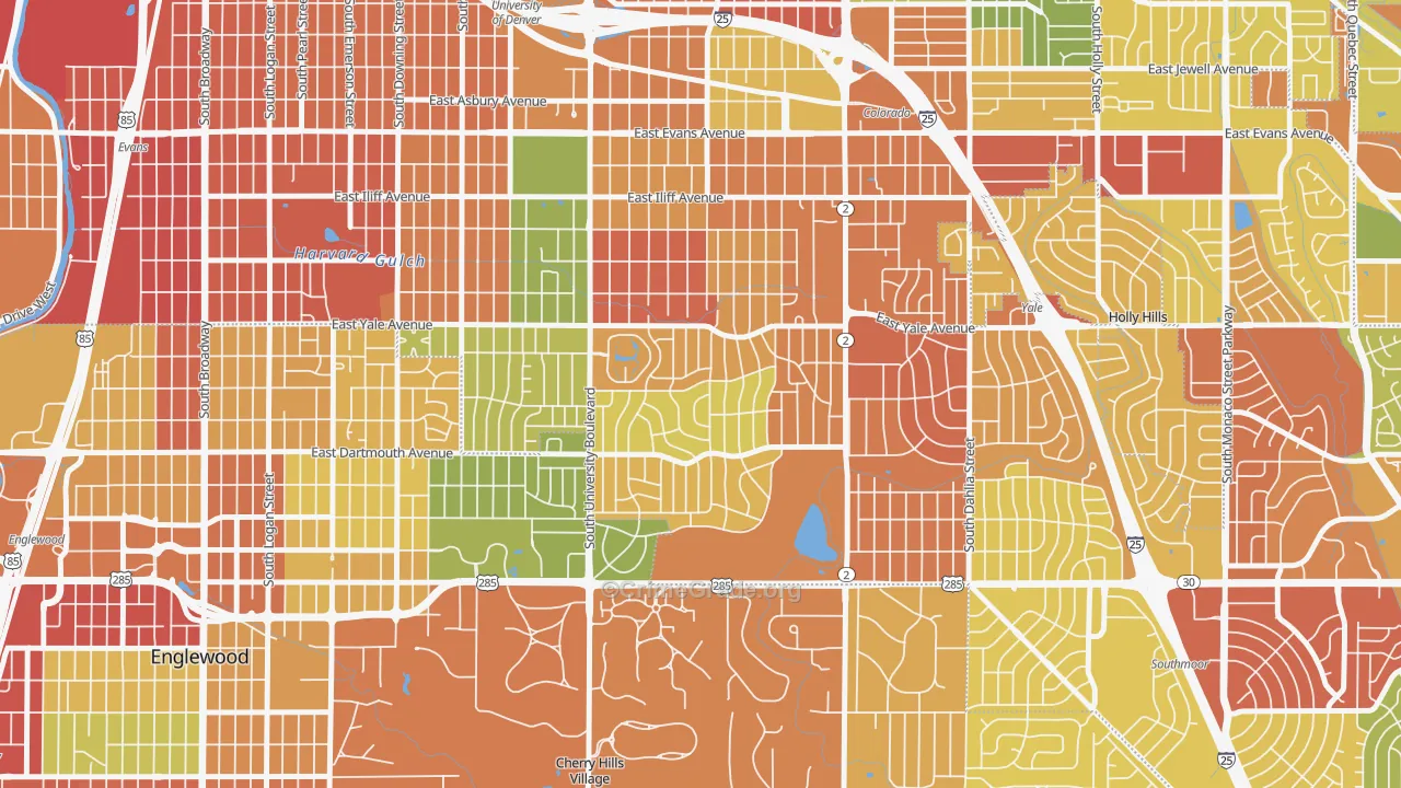 Wellshire, Denver, CO Map of Burglary Rates