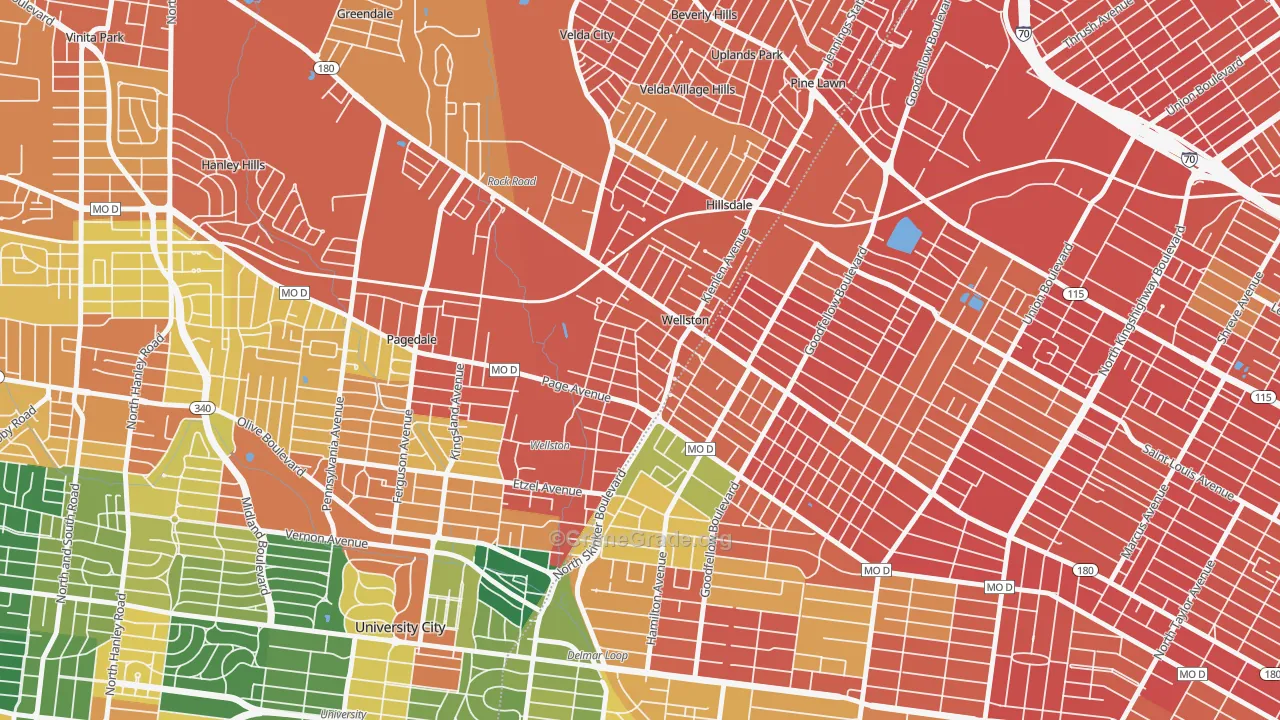 Wellston, MO Map of Burglary Rates