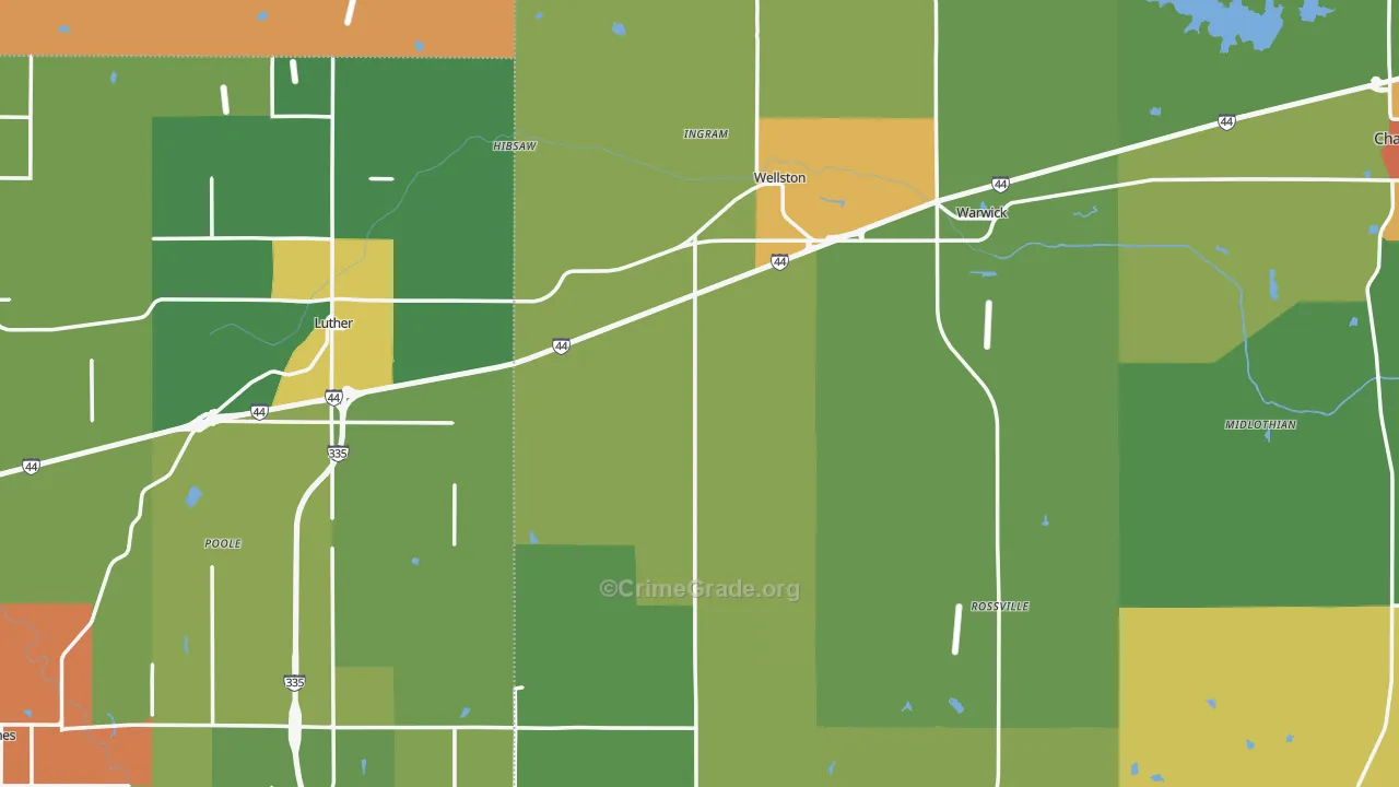 Wellston, OK Map of Burglary Rates