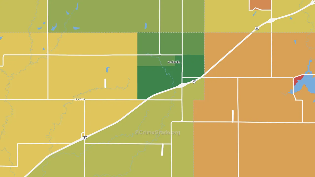 Wellsville, KS Map of Burglary Rates