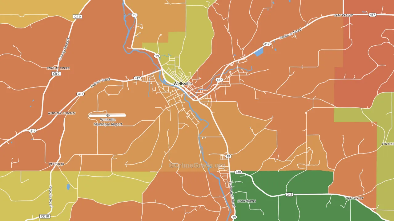 Wellsville, NY Map of Burglary Rates