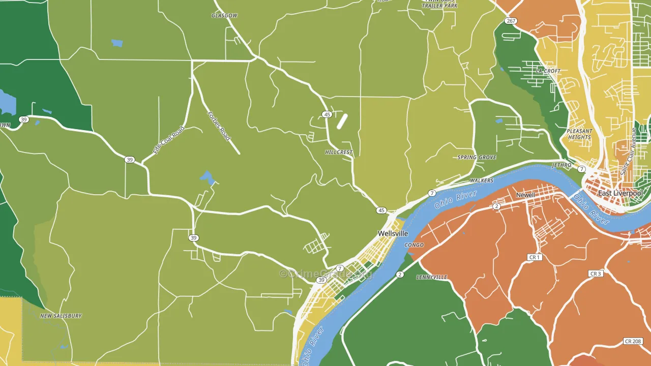 Wellsville, OH Map of Burglary Rates