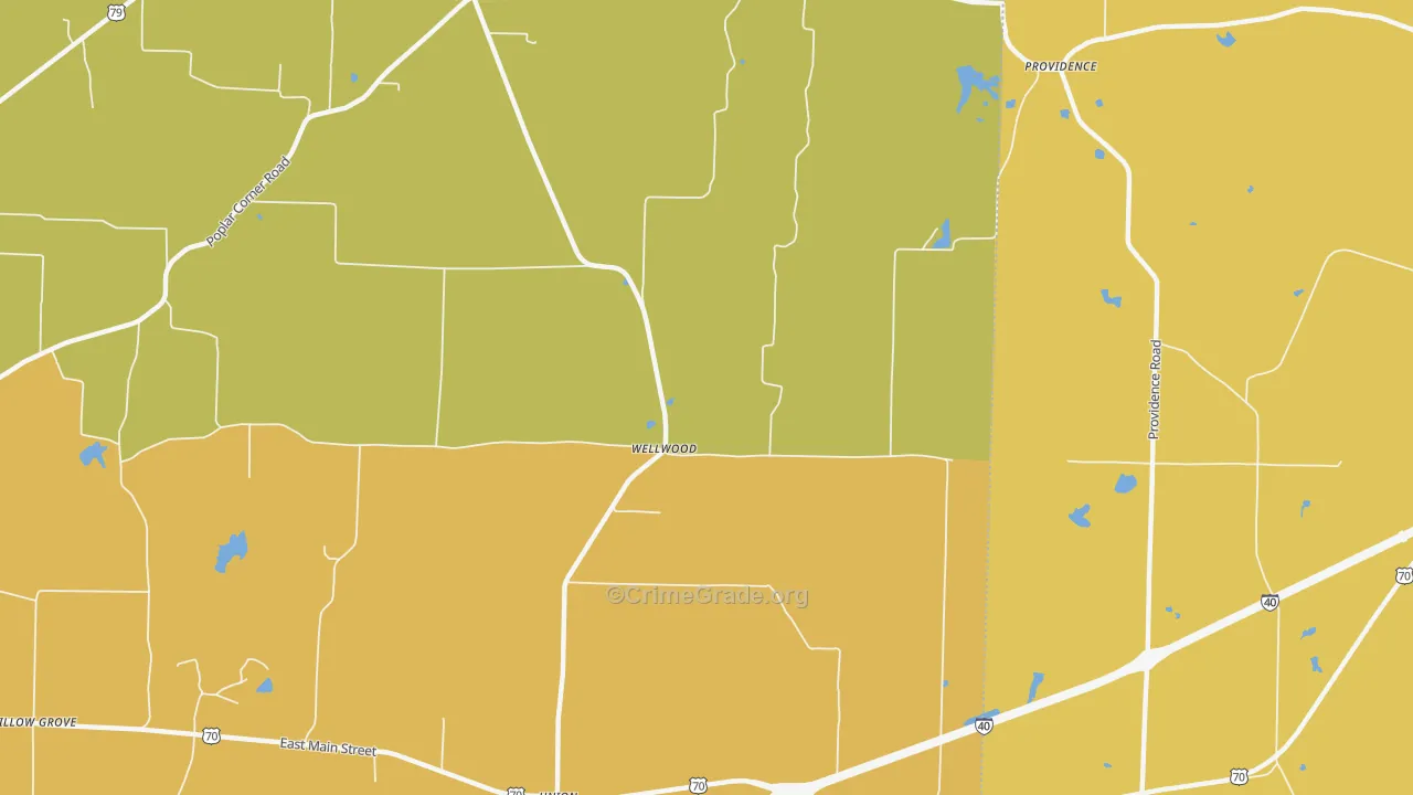 Wellwood, TN Map of Burglary Rates