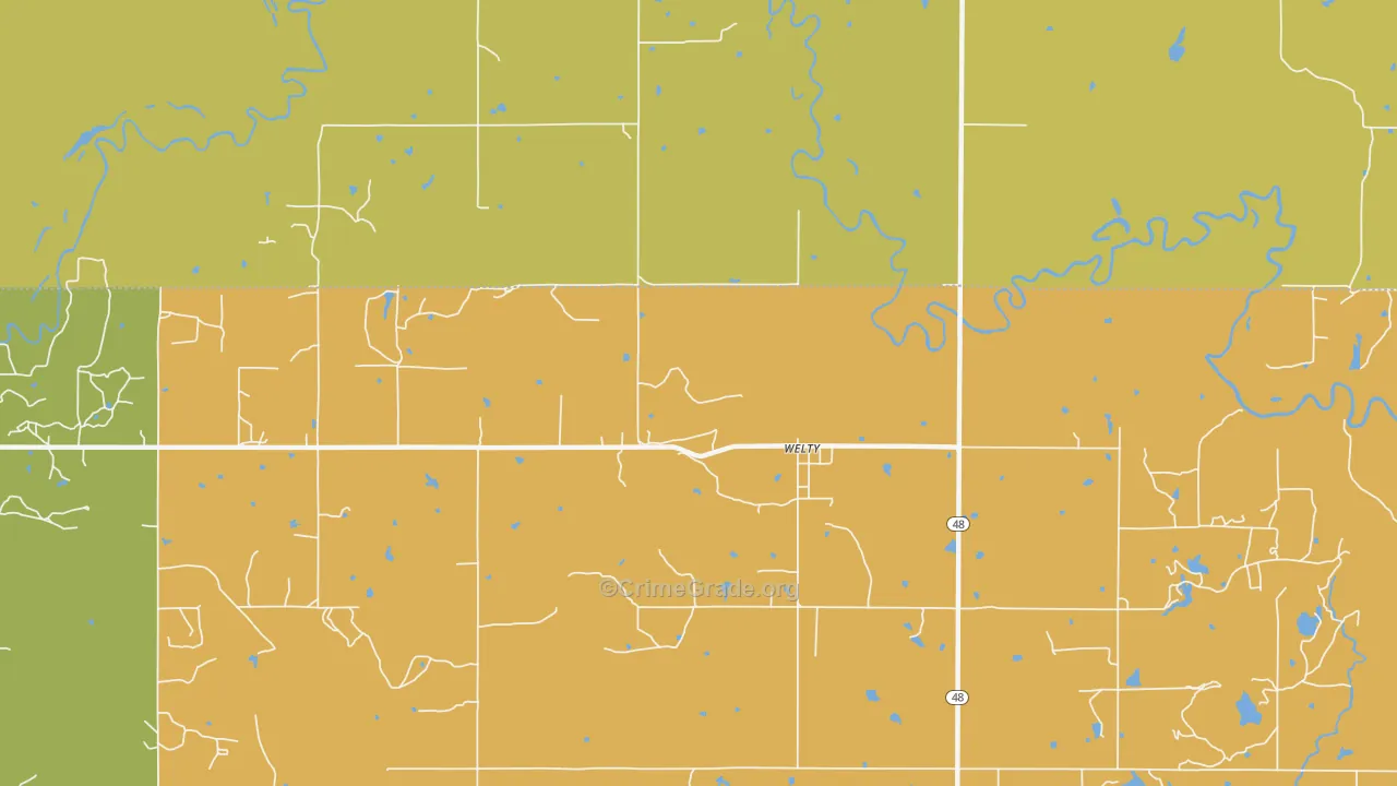 Welty, OK Map of Burglary Rates