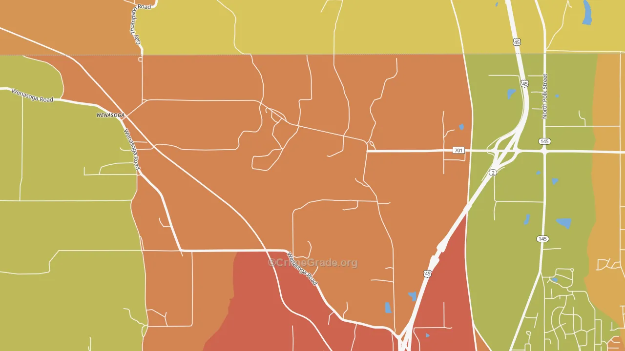 Wenasoga, MS Map of Burglary Rates