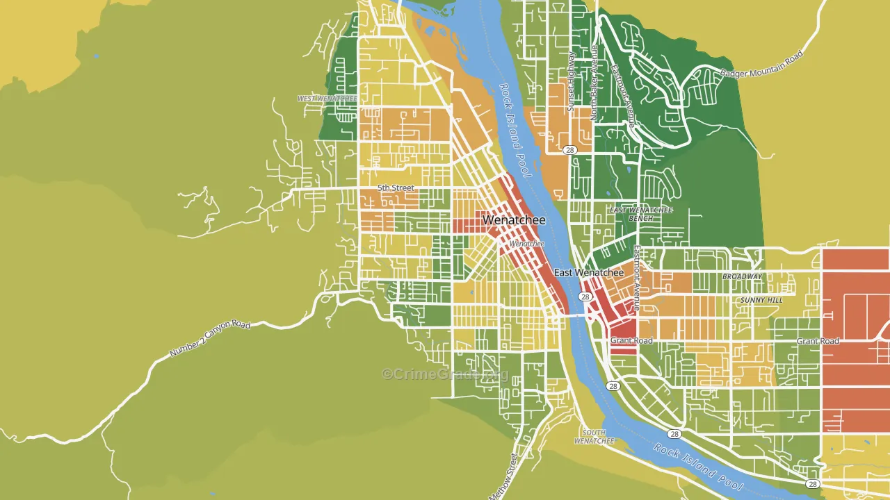 Wenatchee, WA Map of Burglary Rates