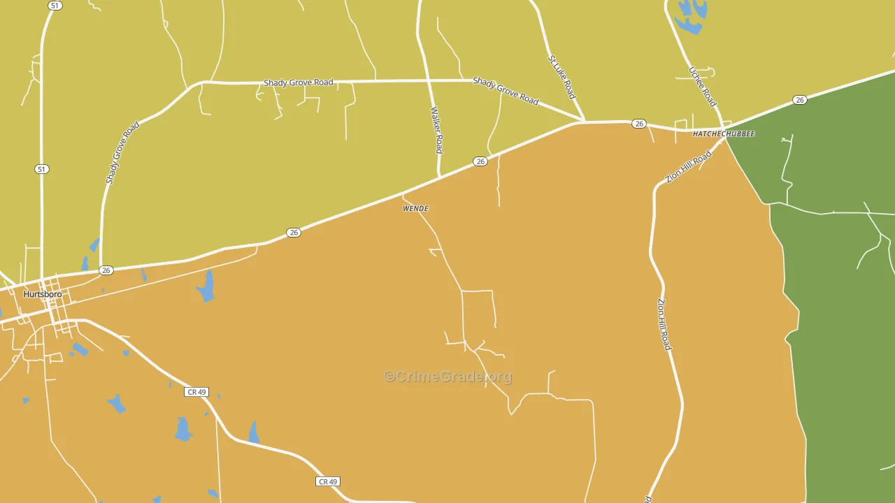 Wende, AL Map of Burglary Rates