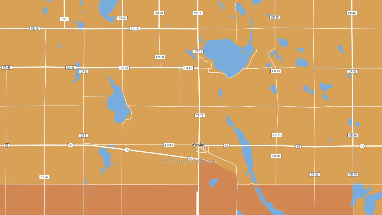 Wendell, MN Map of Burglary Rates