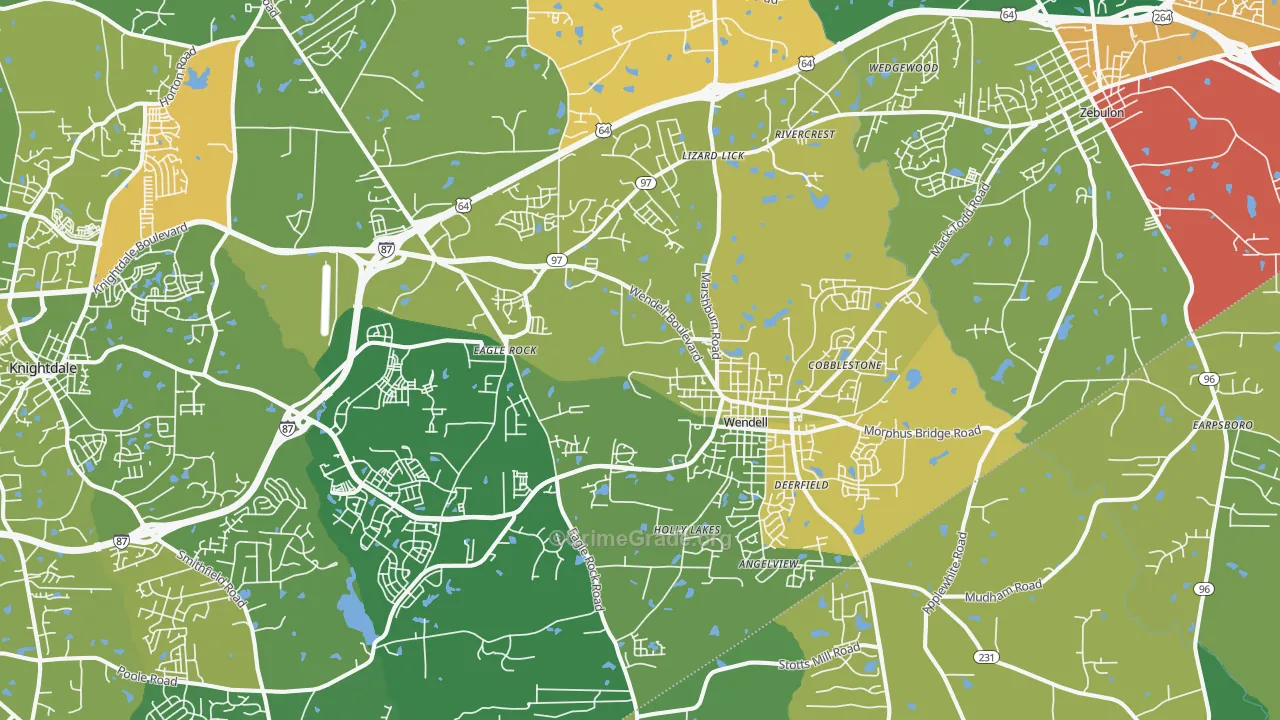 Wendell, NC Map of Burglary Rates