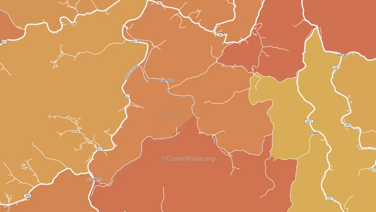 Wendover, KY Map of Burglary Rates