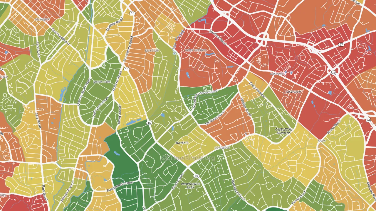 Wendover-Sedgewood, Charlotte, NC Map of Burglary Rates