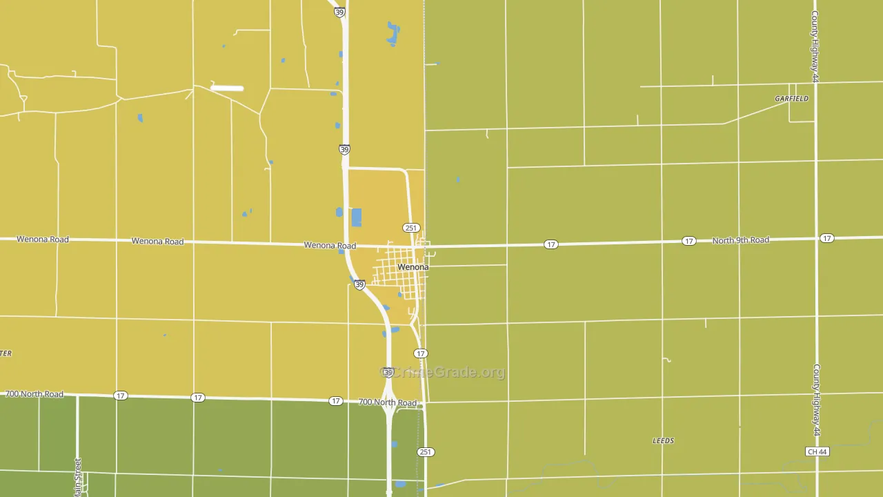 Wenona, IL Map of Burglary Rates
